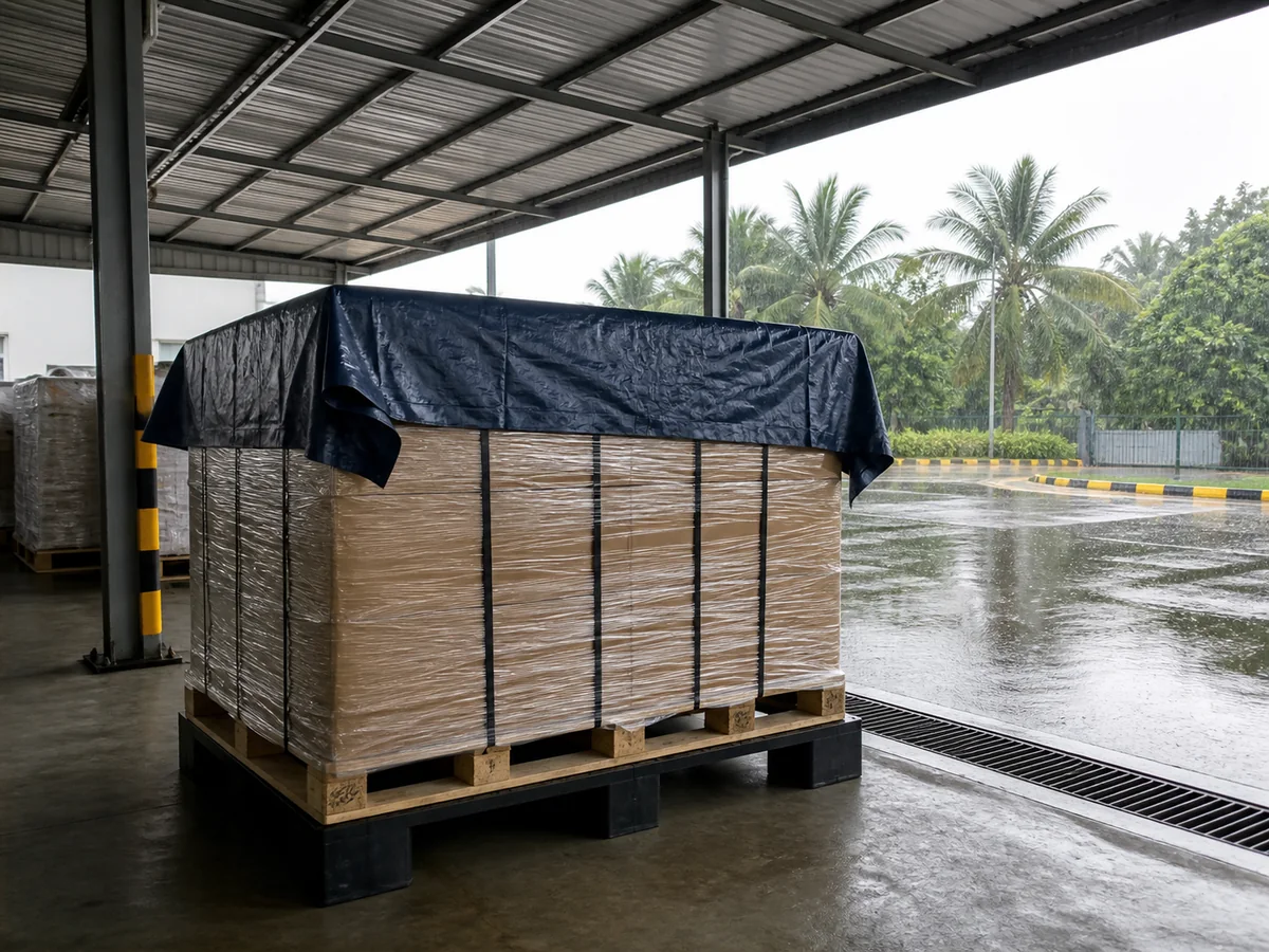 Perlindungan hujan untuk kargo palet